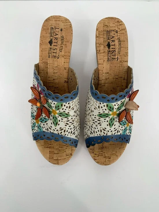 L'Artiste AnnaMaria slide wedge sandal shoe boho floral cork leather new 42 11 - Picture 3 of 6